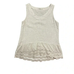 Valentina‎ Naldi Made in Italy Eyelet Embroidery Ruffle Hem Linen Top Size Small